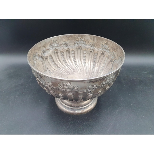 142 - A Victorian silver Rose Bowl with gadroon and floral embossing, engraved presentation inscription, C... 