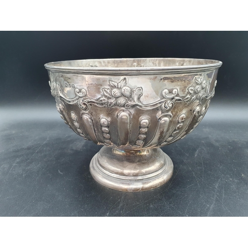 142 - A Victorian silver Rose Bowl with gadroon and floral embossing, engraved presentation inscription, C... 