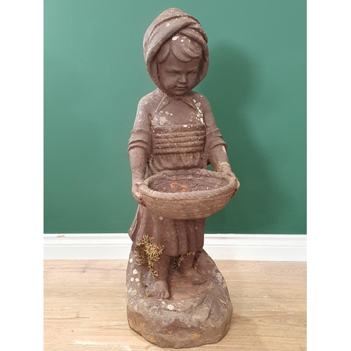 18 - An antique cast iron Figure of a young girl holding a basket, 2ft 10in H