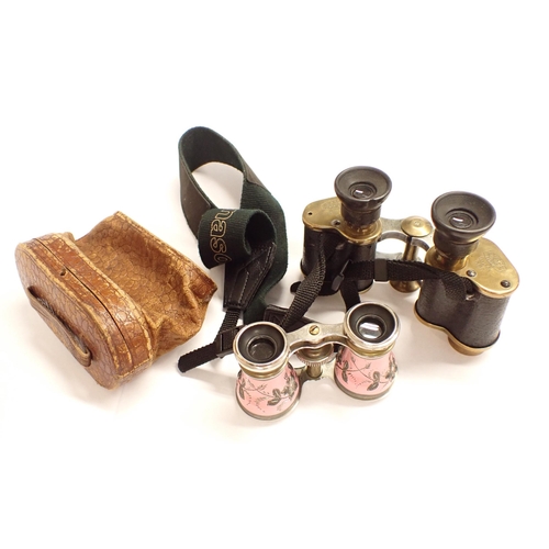 180 - A pair of Oigee, Berlin Binoculars and a pair of vintage Opera Glasses with pink enamel decoration