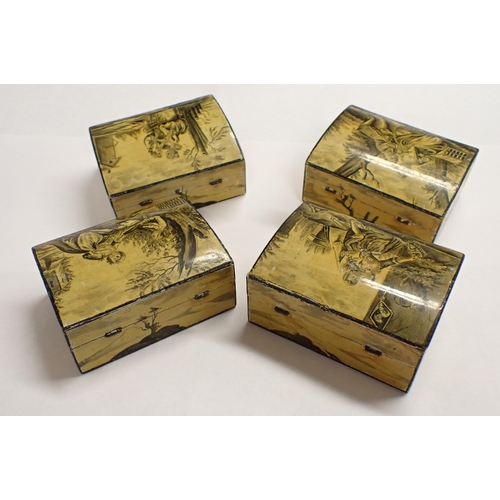 186 - A set of four 19th Century penwork Gaming Counter Boxes, 3 1/4in x 2 1/4in