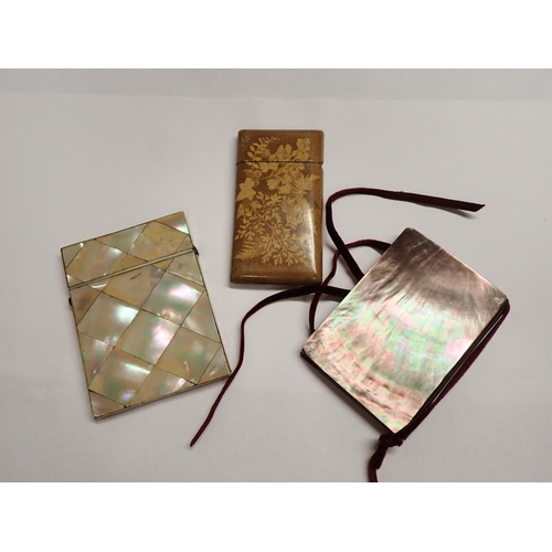 196 - A mother of pearl Card Case, a fern ware Card Case and a Notebook with shell cover