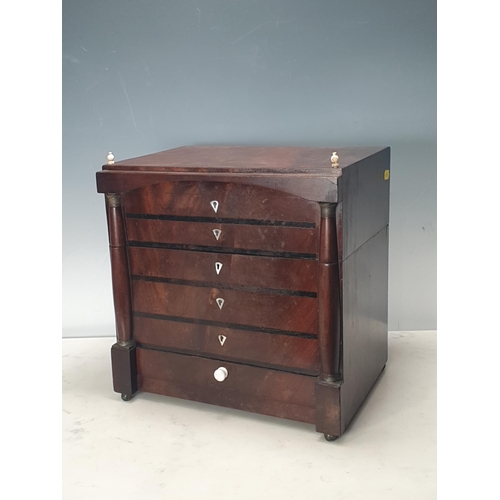 2 - A 19th Century mahogany Jewel Box in the form of a miniature Chest of drawers, with hinged cover, li... 