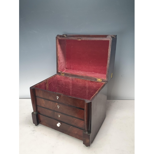 2 - A 19th Century mahogany Jewel Box in the form of a miniature Chest of drawers, with hinged cover, li... 