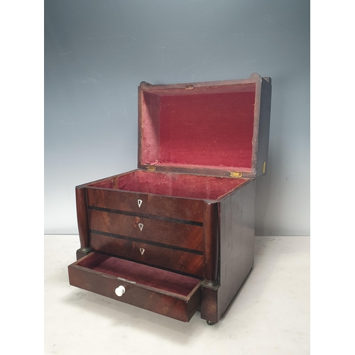 2 - A 19th Century mahogany Jewel Box in the form of a miniature Chest of drawers, with hinged cover, li... 