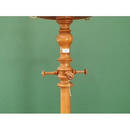 20 - A 19th Century turned Beech Coat/Hat Stand, the top with turned finial above six brass coat hooks, a... 