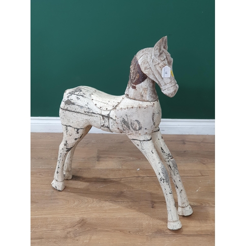 21 - A Vintage wooden carved and painted Horse (Missing Tail), 2ft 8