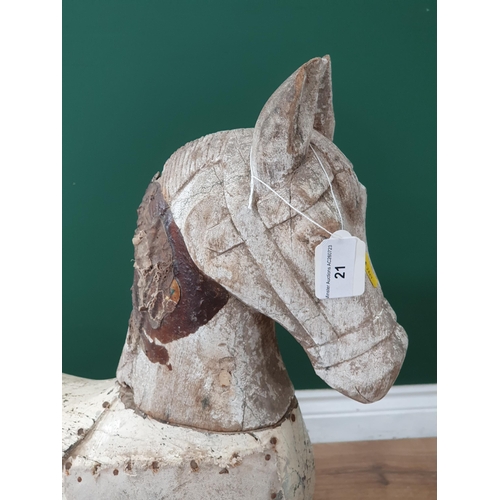 21 - A Vintage wooden carved and painted Horse (Missing Tail), 2ft 8