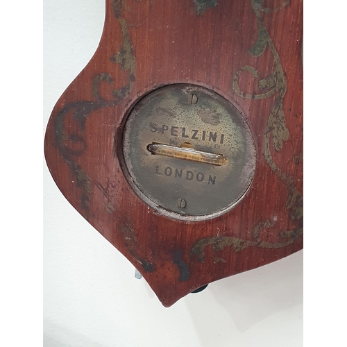 226 - A 19th Century rosewood Wheel Barometer with gilt painted detail by S. Pelzini, London, 3ft 2in H an... 