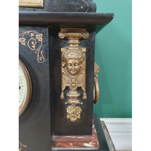 234 - A slate and variegated French Mantel Clock with applied decoration and French striking movement, 20