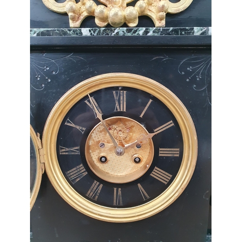 235 - A slate and variegated marble Mantel Clock with French striking movement, applied metal mounts unatt... 