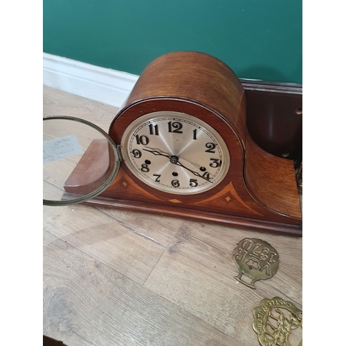 236 - A mahogany cased Mantel Clock, a German striking Manel Clock, a small modern Mantel Clock, a box of ... 