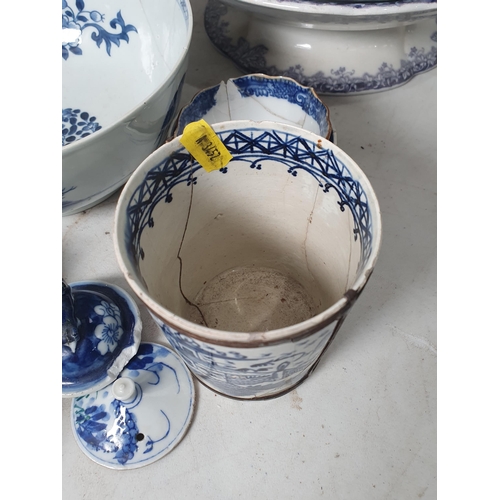 328 - A quantity of blue and white items including Chinese Bowl, A/F, a Cake Stand, pickle Leaf Dishes, Te... 