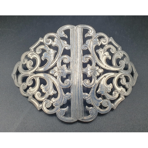 33 - An Edward VII silver Buckle with engraved leafage scroll design, Chester 1901