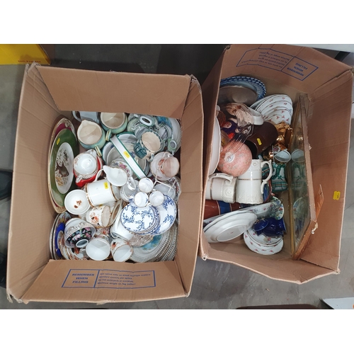 377 - Two boxes of assorted ceramics and teaware