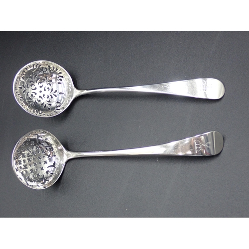 56 - Two George III silver Sifting Ladle, old English pattern, engraved animal crests, London 1790 and 17... 