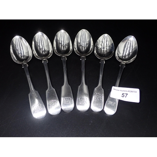 57 - Six 19th Century silver Dessert Spoons fiddle pattern engraved initials, London 1833/4, etc