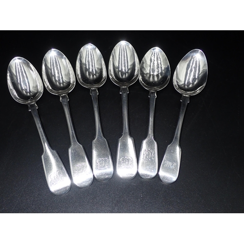 57 - Six 19th Century silver Dessert Spoons fiddle pattern engraved initials, London 1833/4, etc