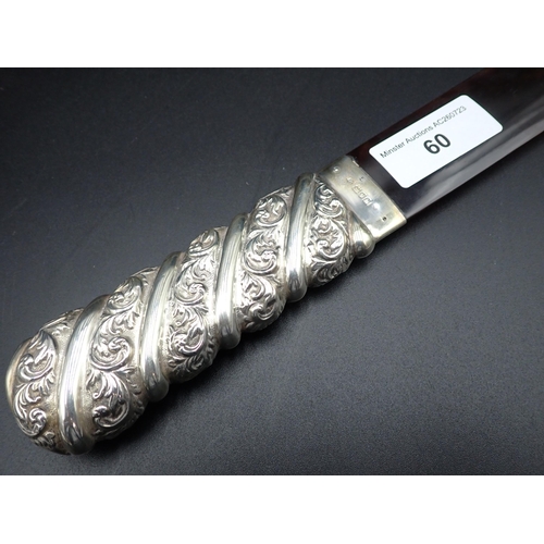 60 - An Edward VII silver handled tortoiseshell large Page Turner with scroll embossing, London 1903