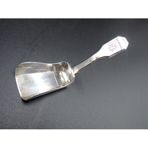 61 - A Wm IV silver Caddy Spoon fiddle pattern engraved initials, London 1833, maker: W.E.