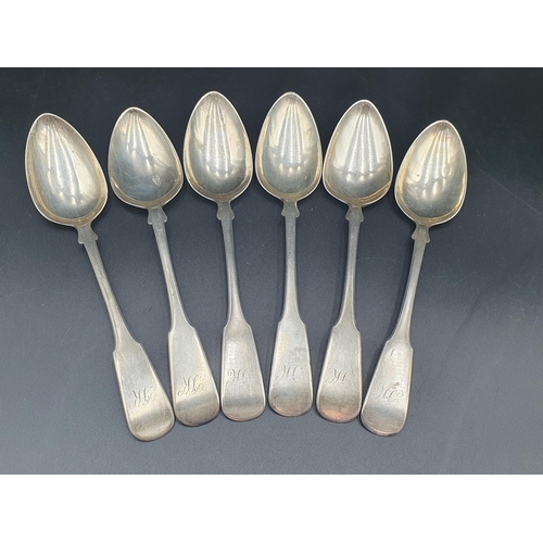 70 - Six George IV silver Dessert Spoons, fiddle pattern engraved initials J.K., Glasgow 1829, maker: Wm ... 