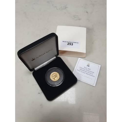 253 - A 2017 Quarter Ounce fine gold Britannia with certificate of authenticity, boxed