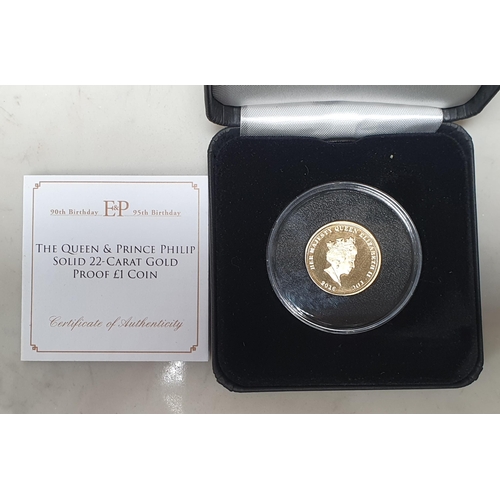 255 - A 2016 Queen and Prince Phillip 22 carat gold proof £1 Coin, boxed