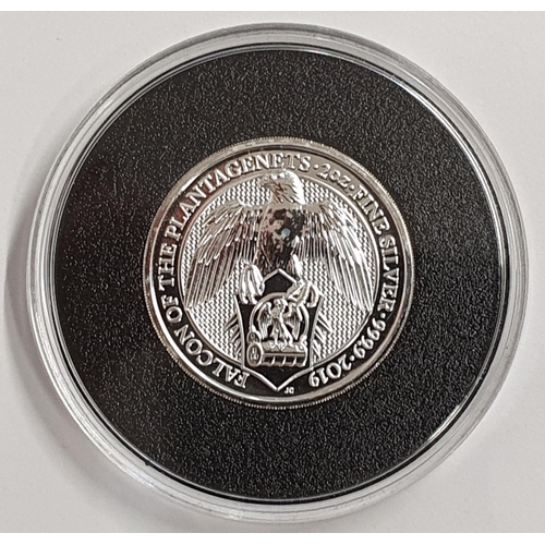 256 - A 2019 Queen's Beasts two ounce silver £5 Coin the Falcon of the Plantagenets, boxed