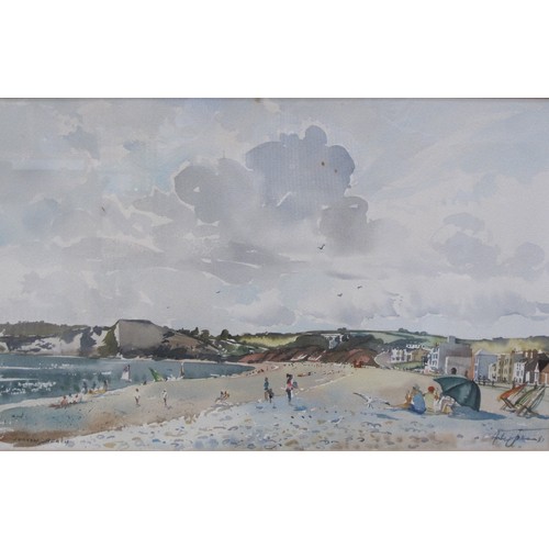 460 - ARTHUR JOHNSON. Seaton Beach, Devonshire,signed, watercolour, 12 x 19in; and two other watercolours ... 