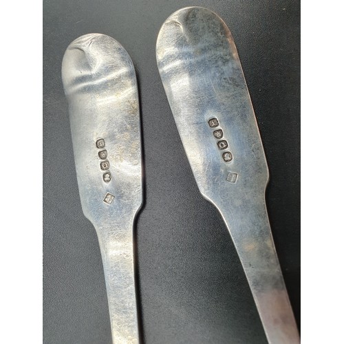 128 - A pair of George III silver Basting Spoons, fiddle pattern engraved initials, London 1811, makers: P... 