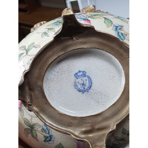 13 - A floral patterned Basket with gilt metal mounts, 8in W, a porcelain Comport of octagonal form decor... 