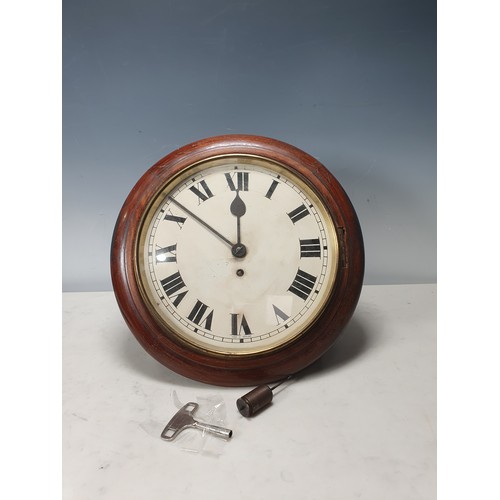 755 - A mahogany framed circular Wall Clock, marked with Roman numerals, 13 in