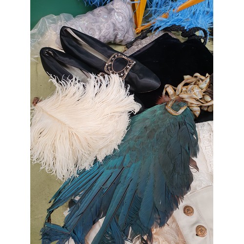 201 - A collection of Accessories including; ostrich feather Fans, silk Stockings, Gloves, Shoes, Petticoa... 