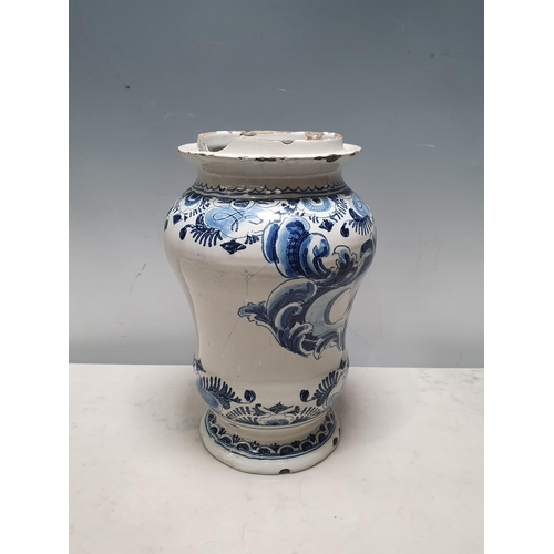 389 - An antique Delft Apothecary Jar, 10 1/2 in H, A/F