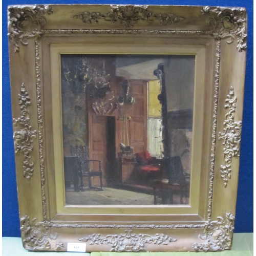 424 - C.L. MITCHELL. A Country House interior, signed, oil on canvas, 12 x 10in