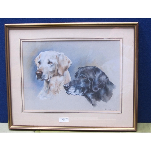 427 - SUSAN HOOLAWAY(?) Two Labradors, indistinctly signed and dated 1986, watercolour, with touches of wh... 