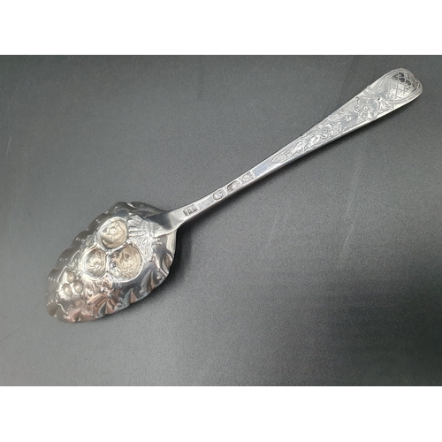 118 - A George III Irish silver Berry Spoon with floral engraved stem, Dublin 1791, maker: J. Pittan