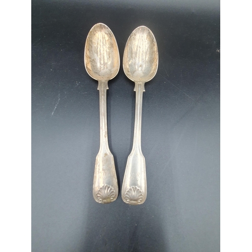 125 - A part set of Victorian silver Cutlery, fiddle thread and shell pattern engraved initials mostly Lon... 