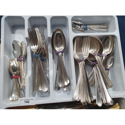 142 - A quantity of plated Cutlery including rat tail and King's pattern and a set of Fish Knives & Forks ... 