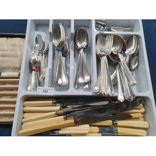 142 - A quantity of plated Cutlery including rat tail and King's pattern and a set of Fish Knives & Forks ... 