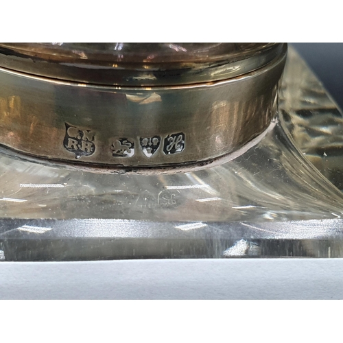 149 - A Edward VII Silver lidded square glass Inkwell, Chester 1908.