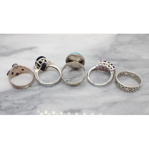 196 - Five silver Dress Rings, four set various stones