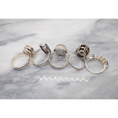 202 - Five Dress Rings stamped 925/silver set various stones including; quartz, citrine etc