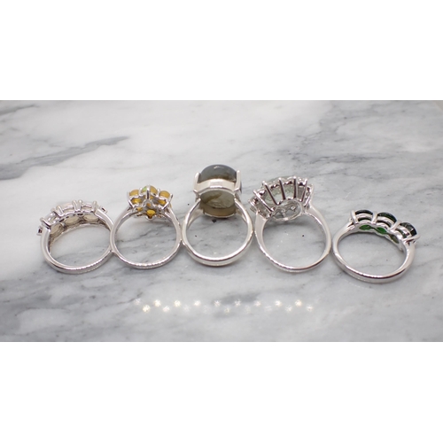 203 - Five Dress Rings stamped 925 set various stones