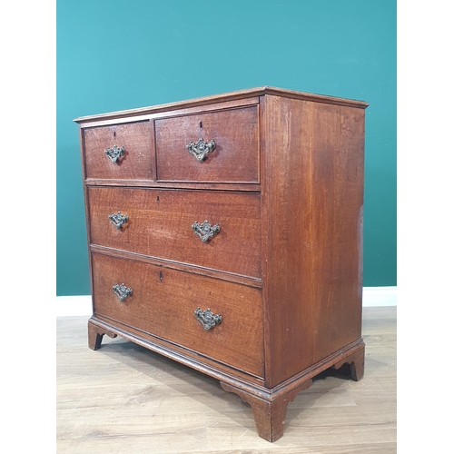 22 - A 19th Century oak Chest of two short and two long drawers raised on bracket feet 3ft 1in W x 3ft H