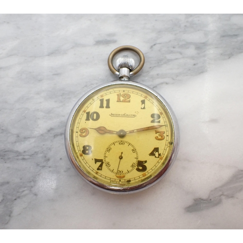 236 - A Jaeger Le Coultre military Pocket Watch the dial with red and black arabic numerals and subsidiary... 