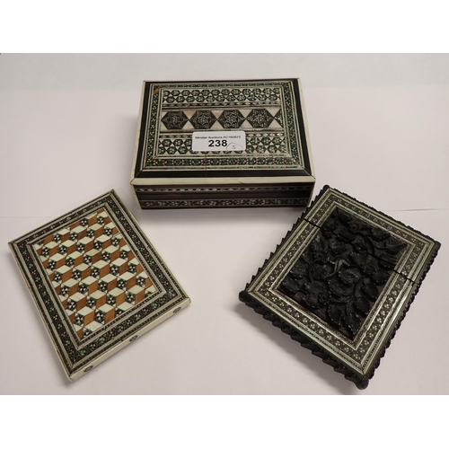 238 - Two inlaid Card Cases and a small inlaid Sadeli ware Box