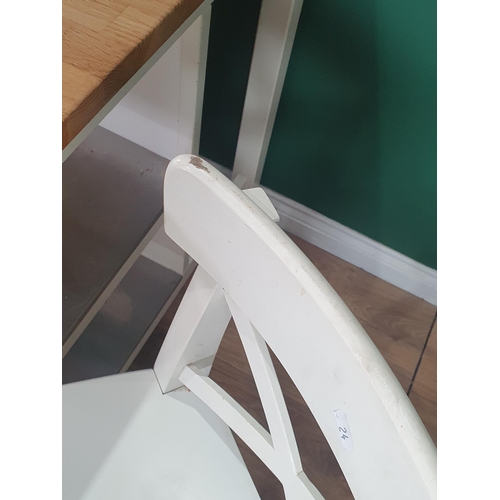 24 - A beech and white painted Breakfast Bar 4ft 1in W x 2ft 11in H with four white painted Stools