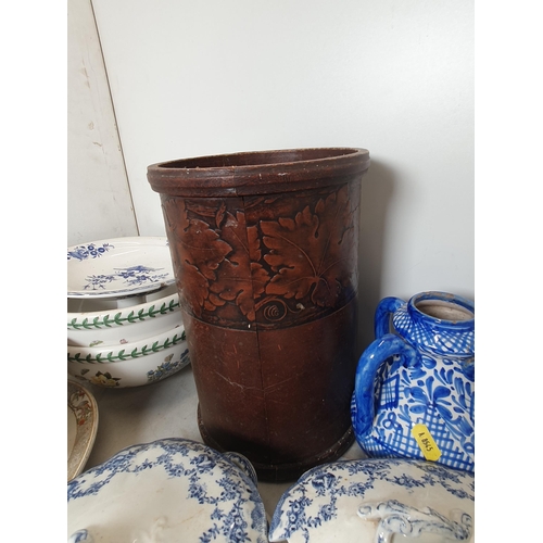 304 - An embossed leather Waste Paper Bin, a Royal Doulton Harvest Mug, a Cantonese style Bowl, A 20th Cen... 