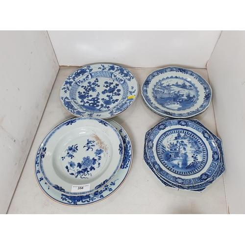 358 - Two 19th Century blue and white Chinese Plates with central floral designs A/F 11